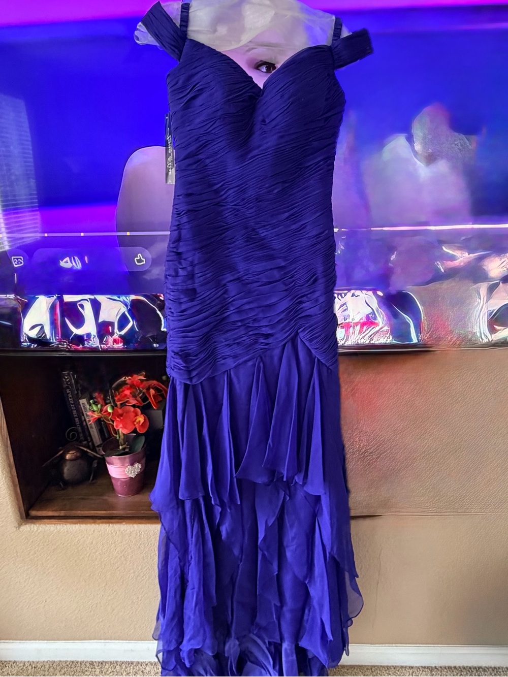 Elegant One-Shoulder Royal Blue Ruffle Evening Dress